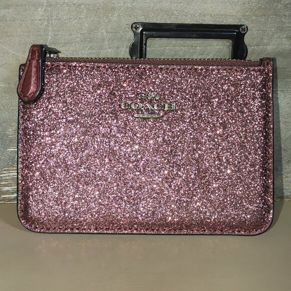 Coach Glitter Mini Wallet Pouch Wristlet Sparkly Pink Zipper Vietnam 5 by 3 - Picture 3 of 12